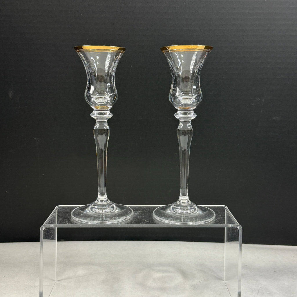 Vintage Pair Mikasa Jamestown Glass Candlesticks Gold Trim