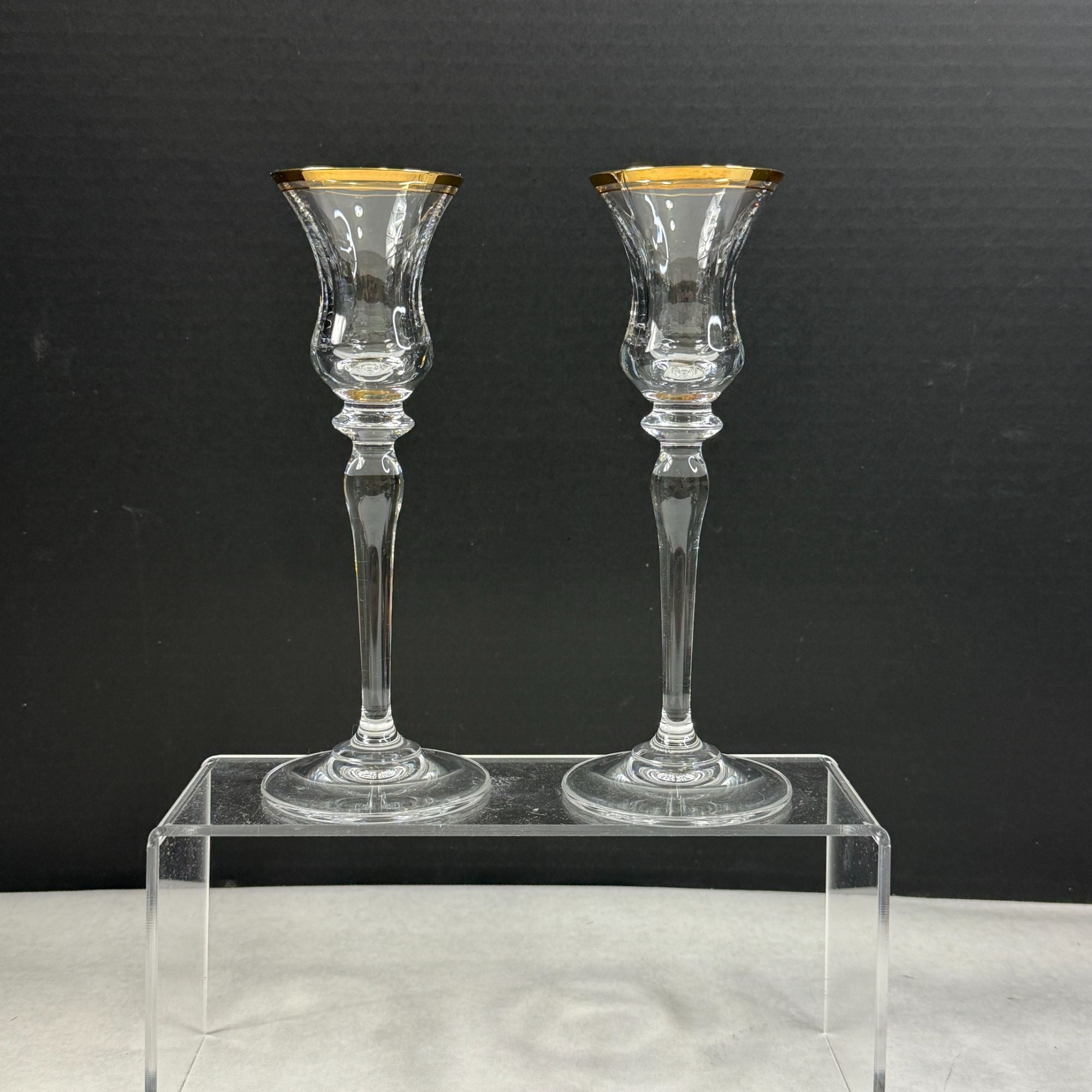Vintage Pair Mikasa Jamestown Glass Candlesticks Gold Trim