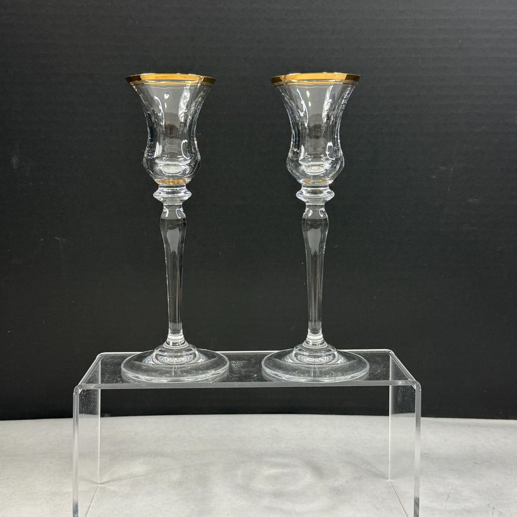 Vintage Pair Mikasa Jamestown Glass Candlesticks Gold Trim