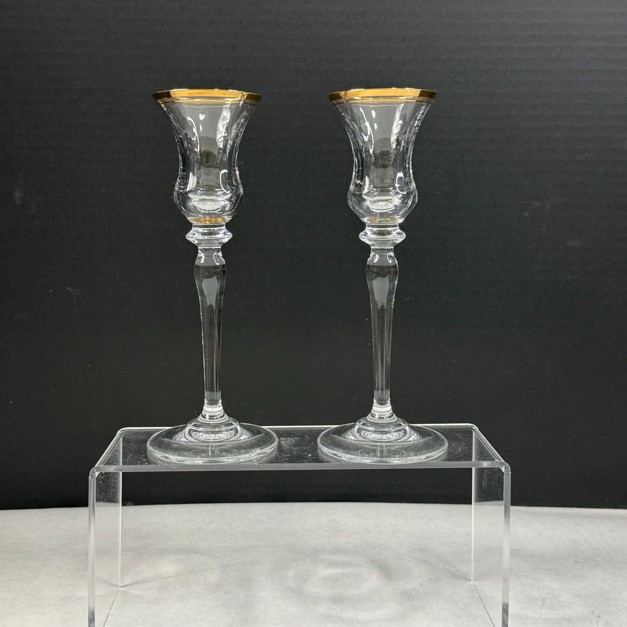Vintage Pair Mikasa Jamestown Glass Candlesticks Gold Trim