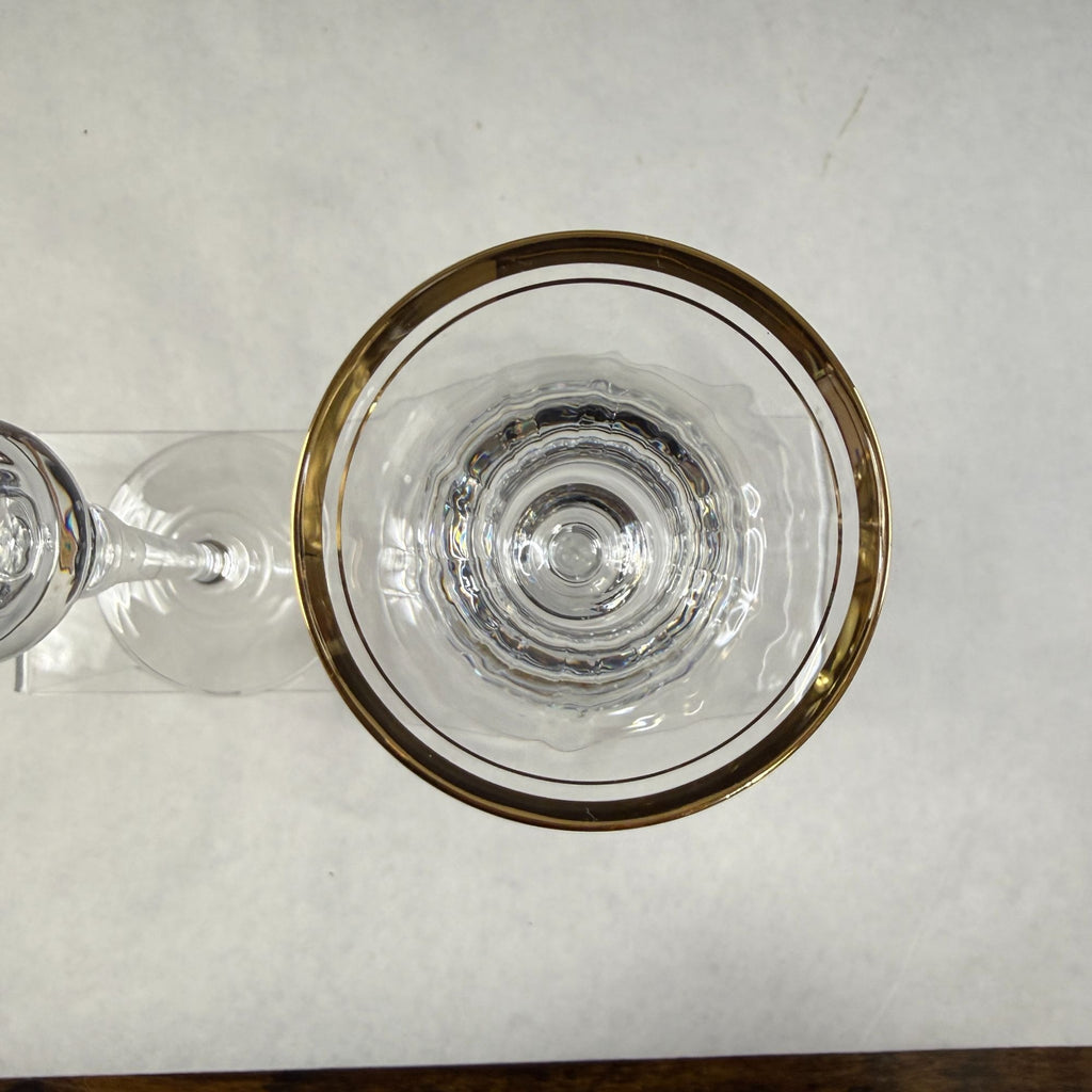 Vintage Pair Mikasa Jamestown Glass Candlesticks Gold Trim