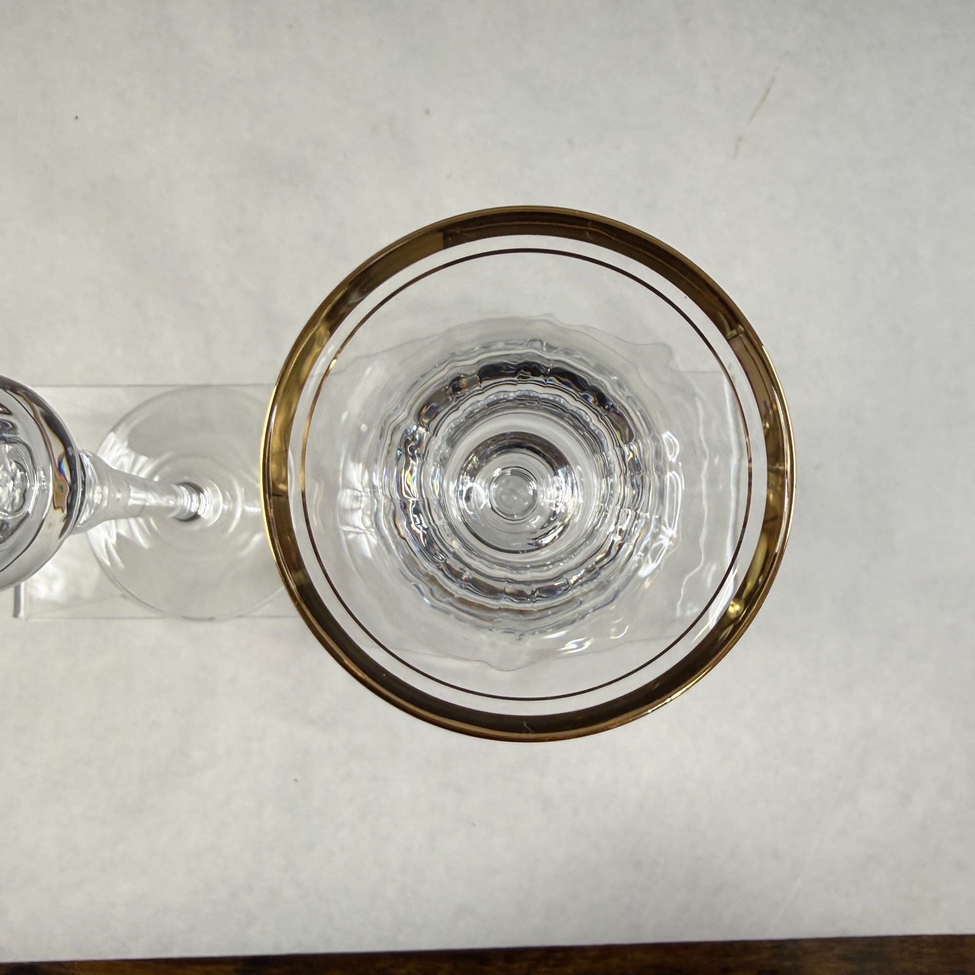 Vintage Pair Mikasa Jamestown Glass Candlesticks Gold Trim