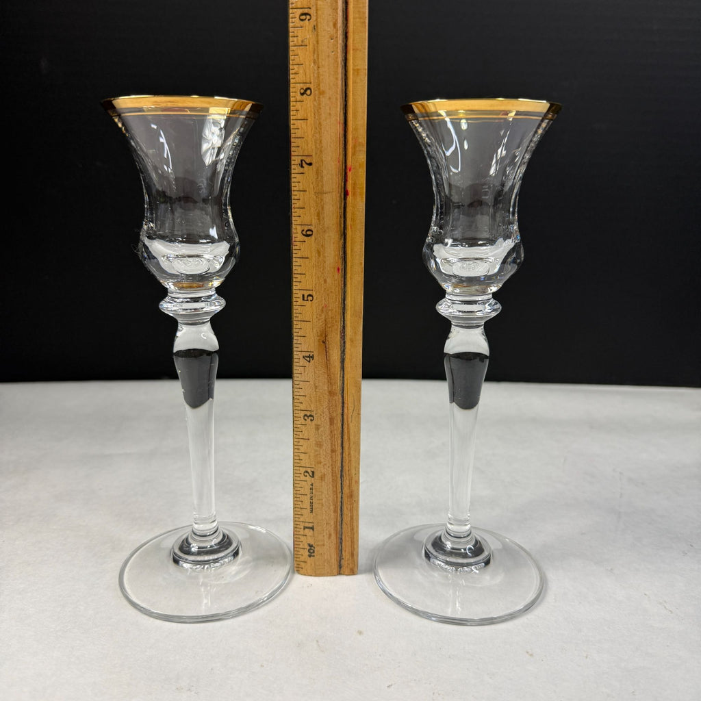 Vintage Pair Mikasa Jamestown Glass Candlesticks Gold Trim