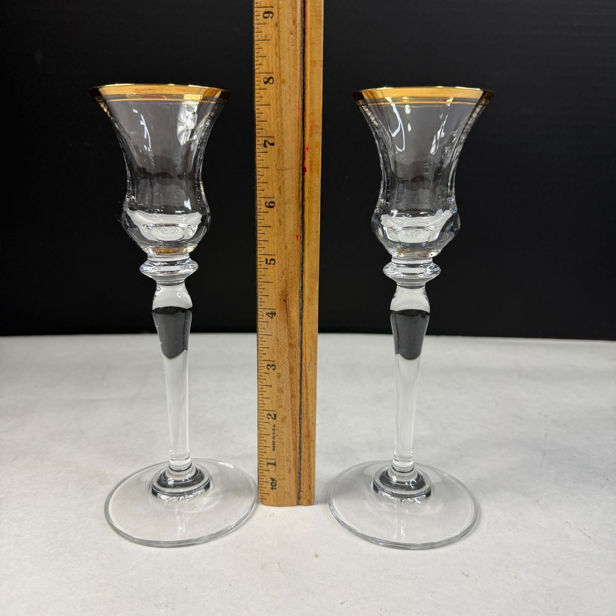 Vintage Pair Mikasa Jamestown Glass Candlesticks Gold Trim