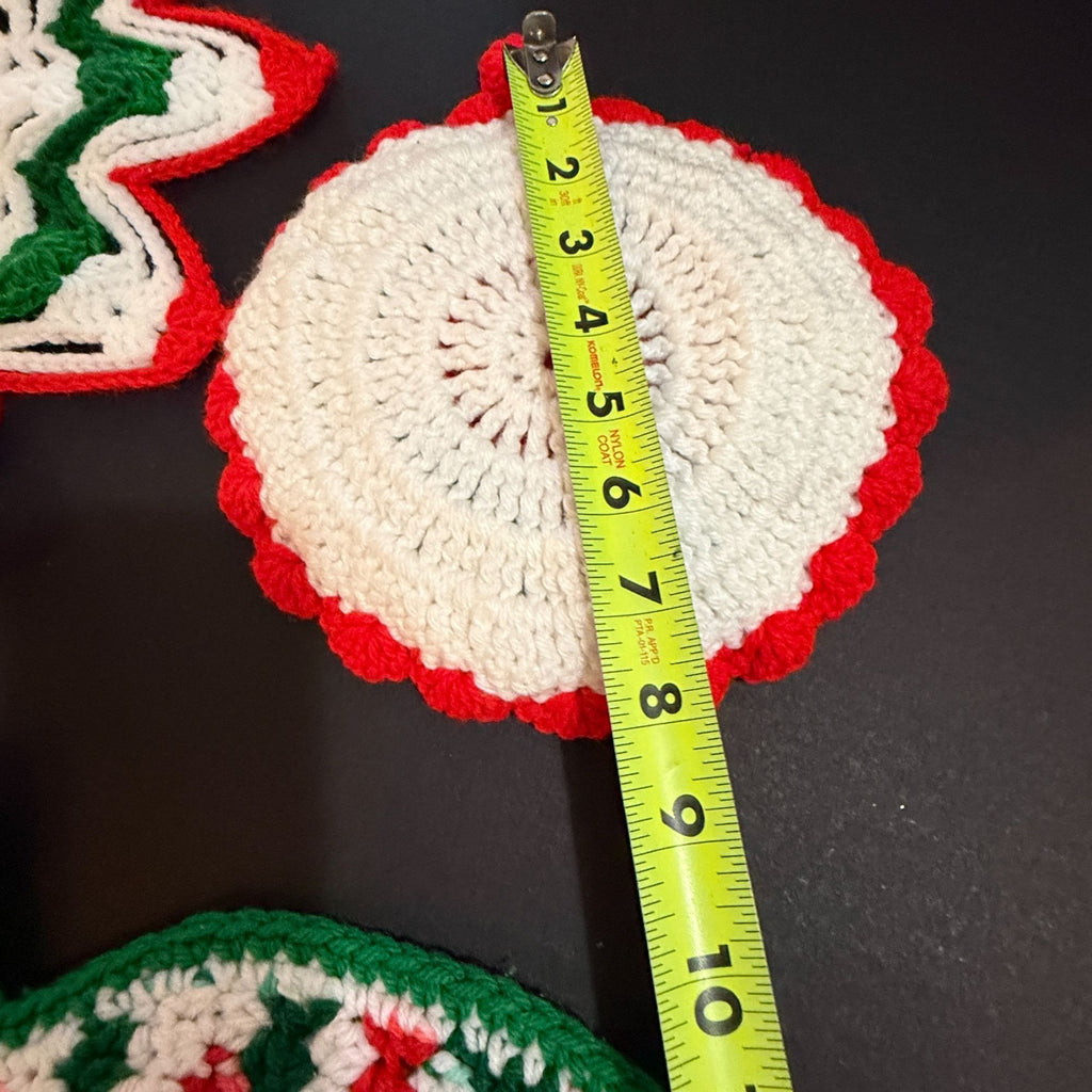 Vintage Handmade Crochet Christmas Kitchen Set 4 Pc Potholder Doily Towel