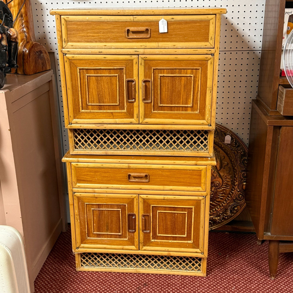 Vintage Bamboo Tiki Night Stand End Table Cabinets