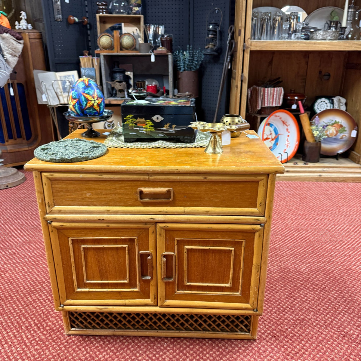 Vintage Bamboo Tiki Night Stand End Table Cabinets