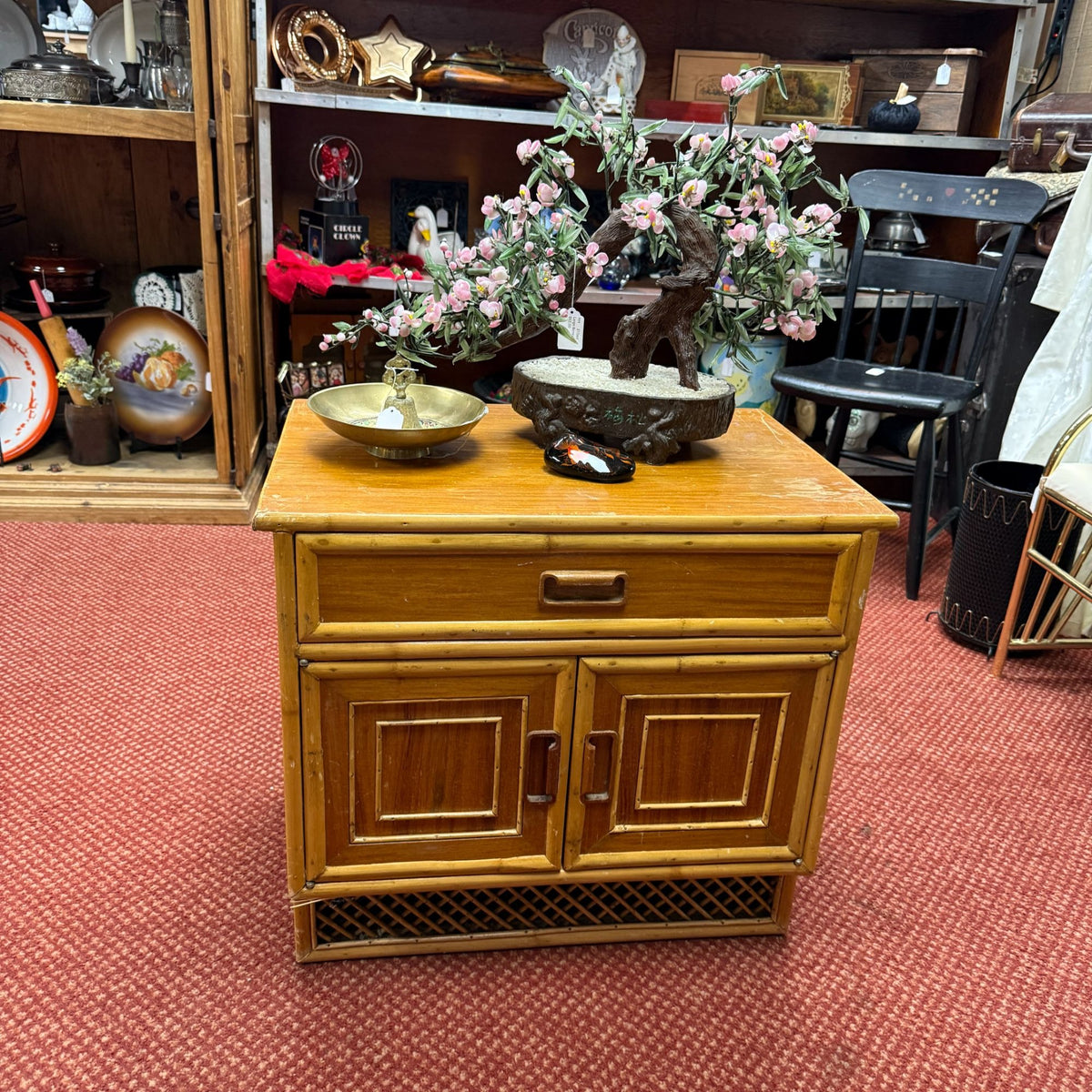 Vintage Bamboo Tiki Night Stand End Table Cabinets