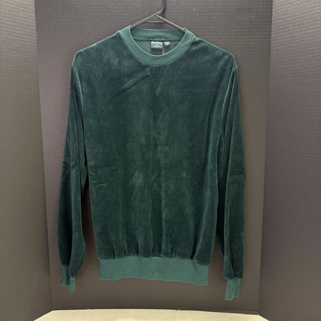 Vintage Chesterfield Velour Crew Neck Pullover Dark Green Adult Medium