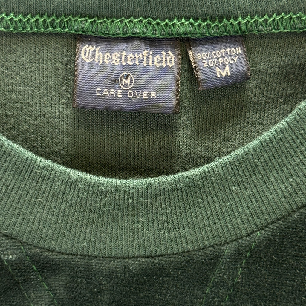 Vintage Chesterfield Velour Crew Neck Pullover Dark Green Adult Medium