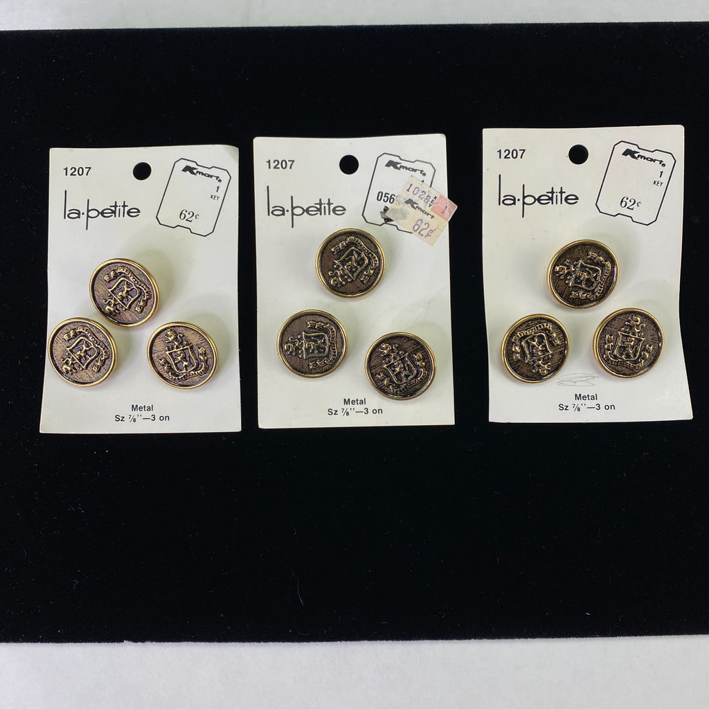 Vintage La Petite Spectemur Agendo Metal Shank Buttons Lot of 3 Cards