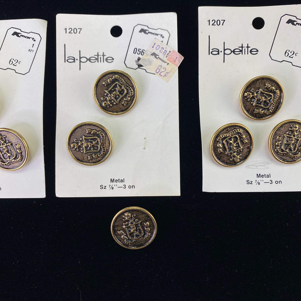 Vintage La Petite Spectemur Agendo Metal Shank Buttons Lot of 3 Cards