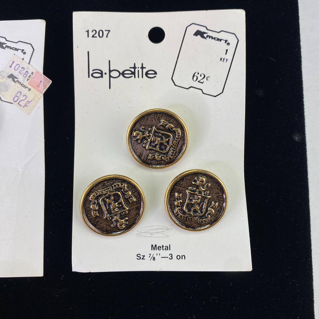 Vintage La Petite Spectemur Agendo Metal Shank Buttons Lot of 3 Cards