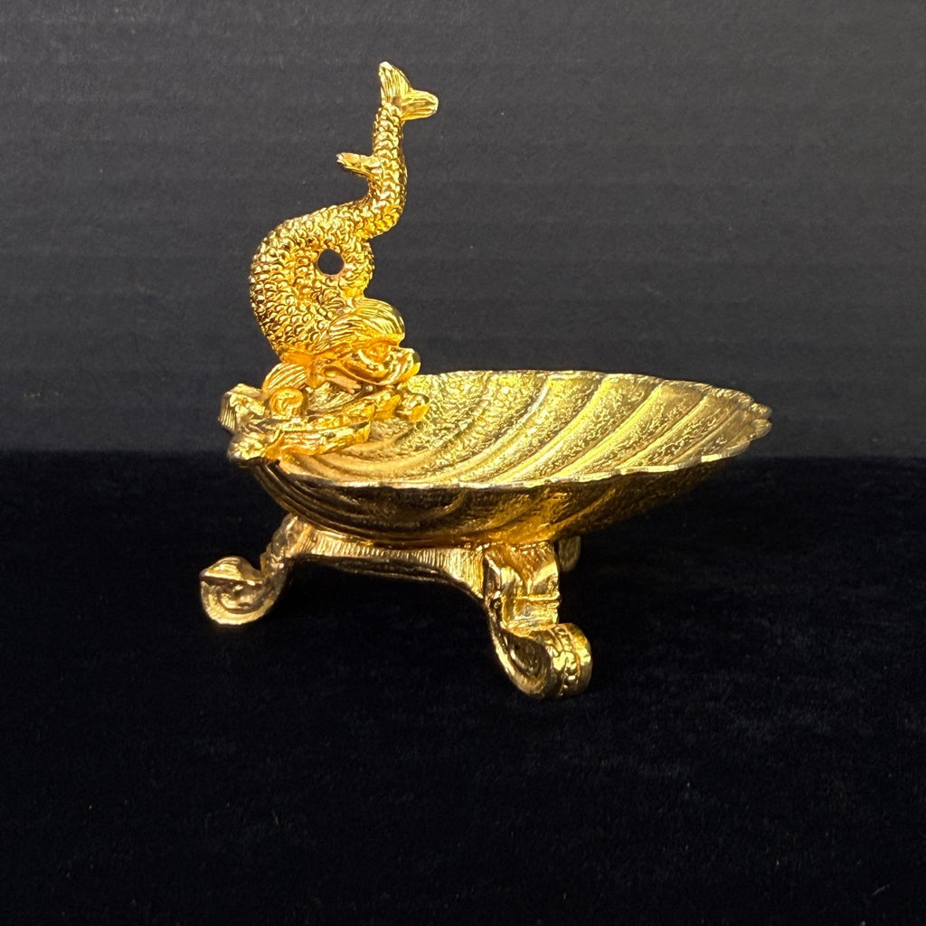 Vintage Gold Tone Asian Fish and Clam Shell Trinket Ring Dish