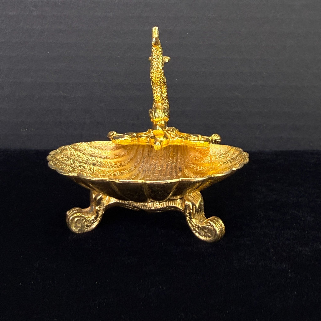 Vintage Gold Tone Asian Fish and Clam Shell Trinket Ring Dish