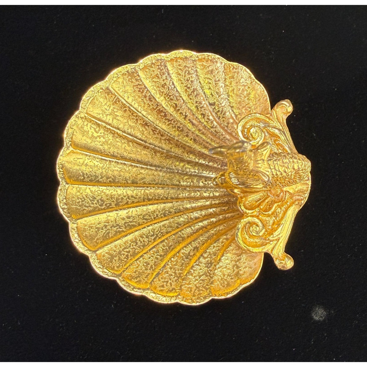 Vintage Gold Tone Asian Fish and Clam Shell Trinket Ring Dish