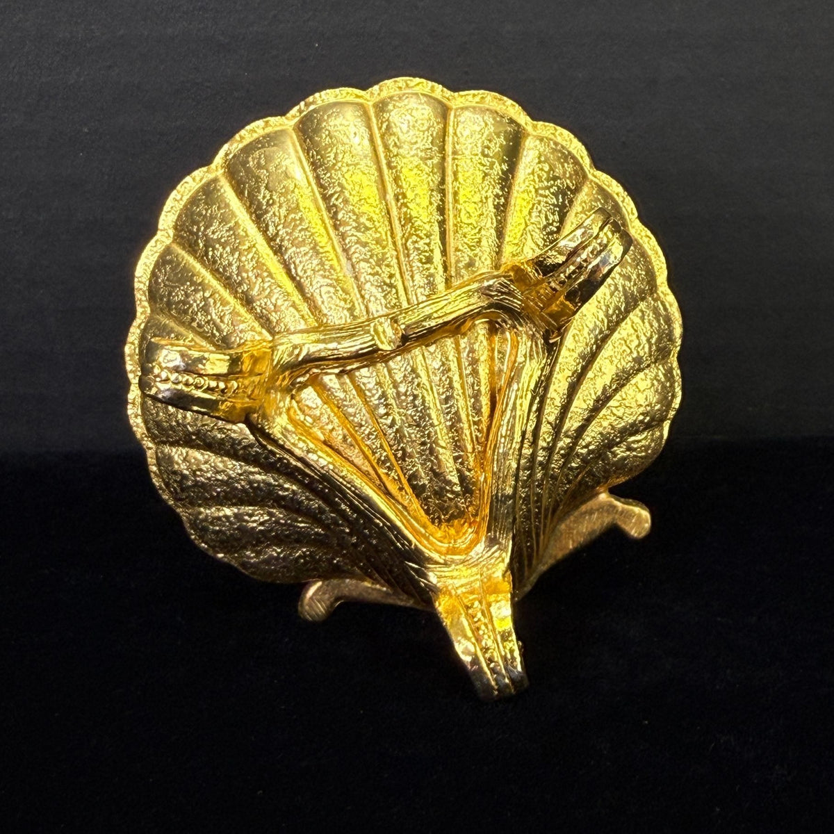 Vintage Gold Tone Asian Fish and Clam Shell Trinket Ring Dish
