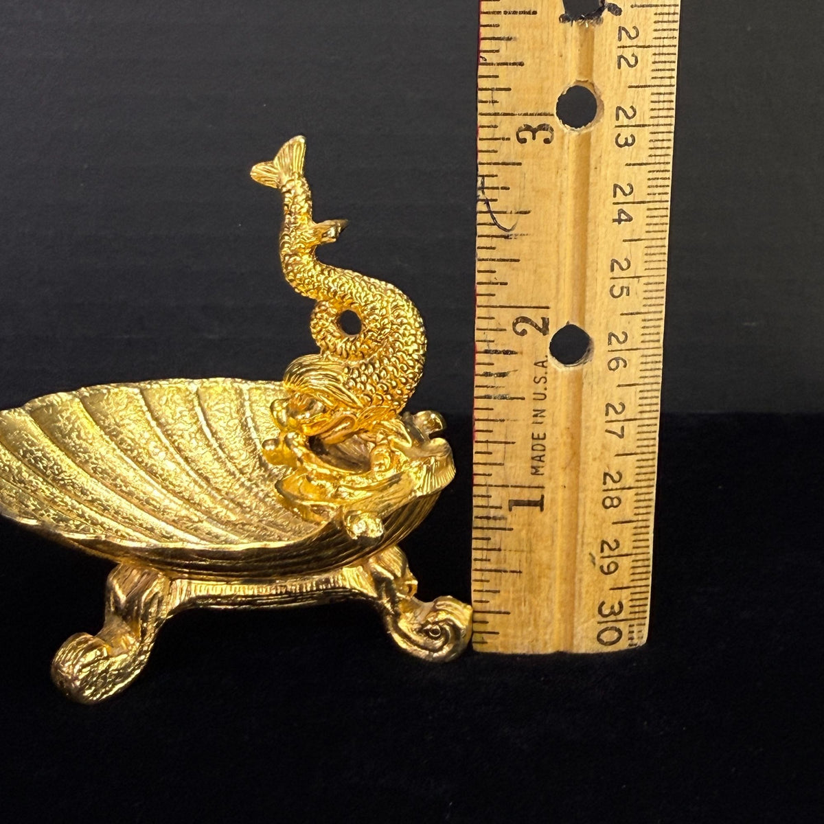 Vintage Gold Tone Asian Fish and Clam Shell Trinket Ring Dish
