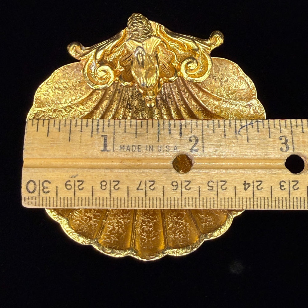 Vintage Gold Tone Asian Fish and Clam Shell Trinket Ring Dish