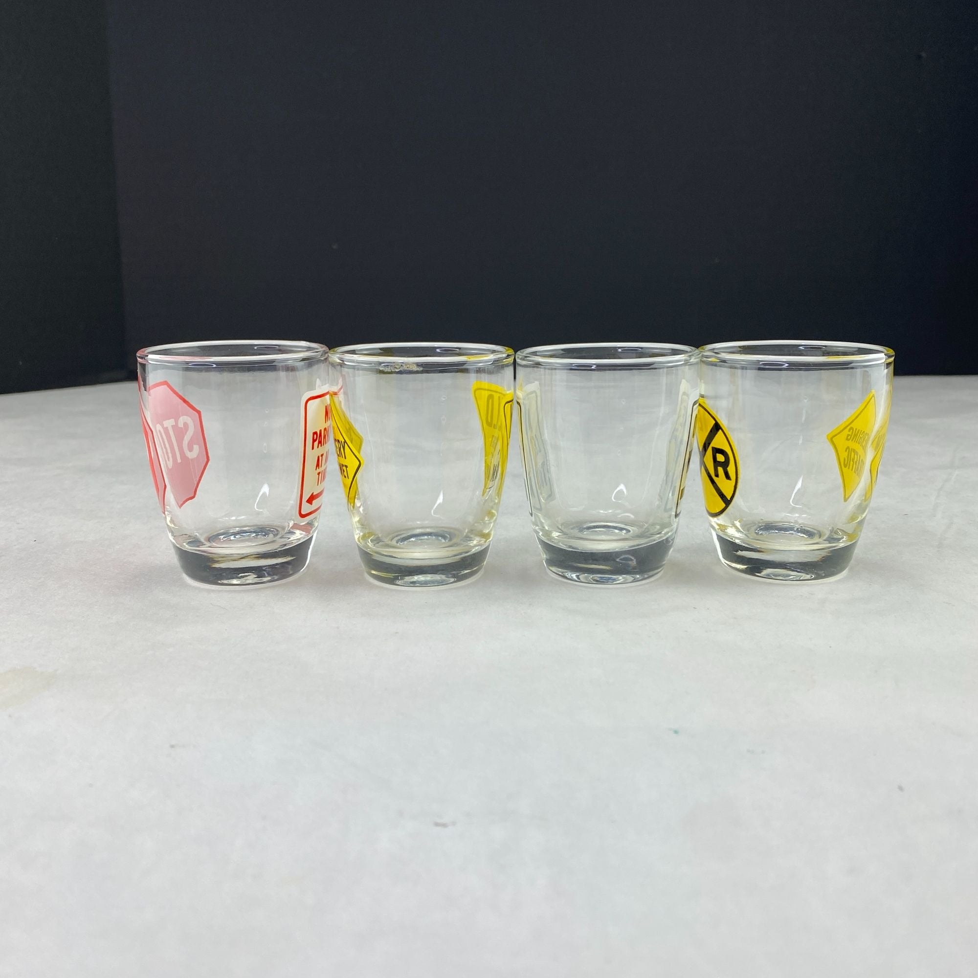 Vintage Road Sign 2 Ounce Shot Glasses Lot of 4