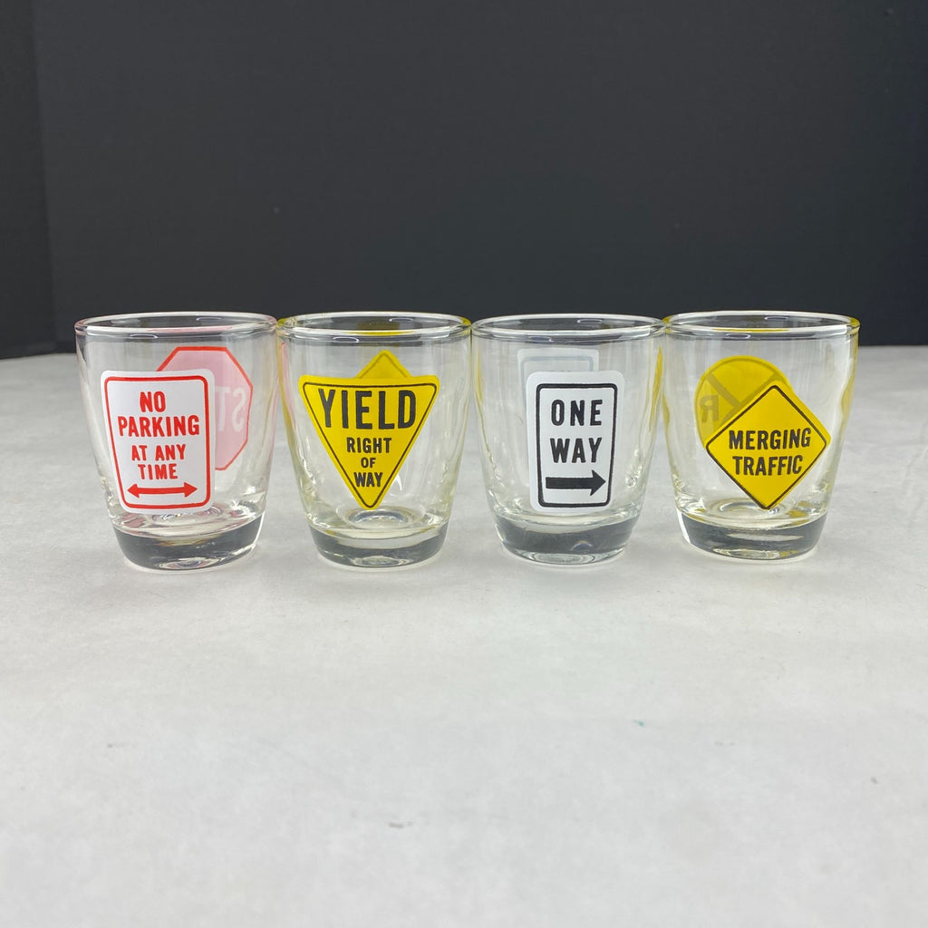 Vintage Road Sign 2 Ounce Shot Glasses Lot of 4