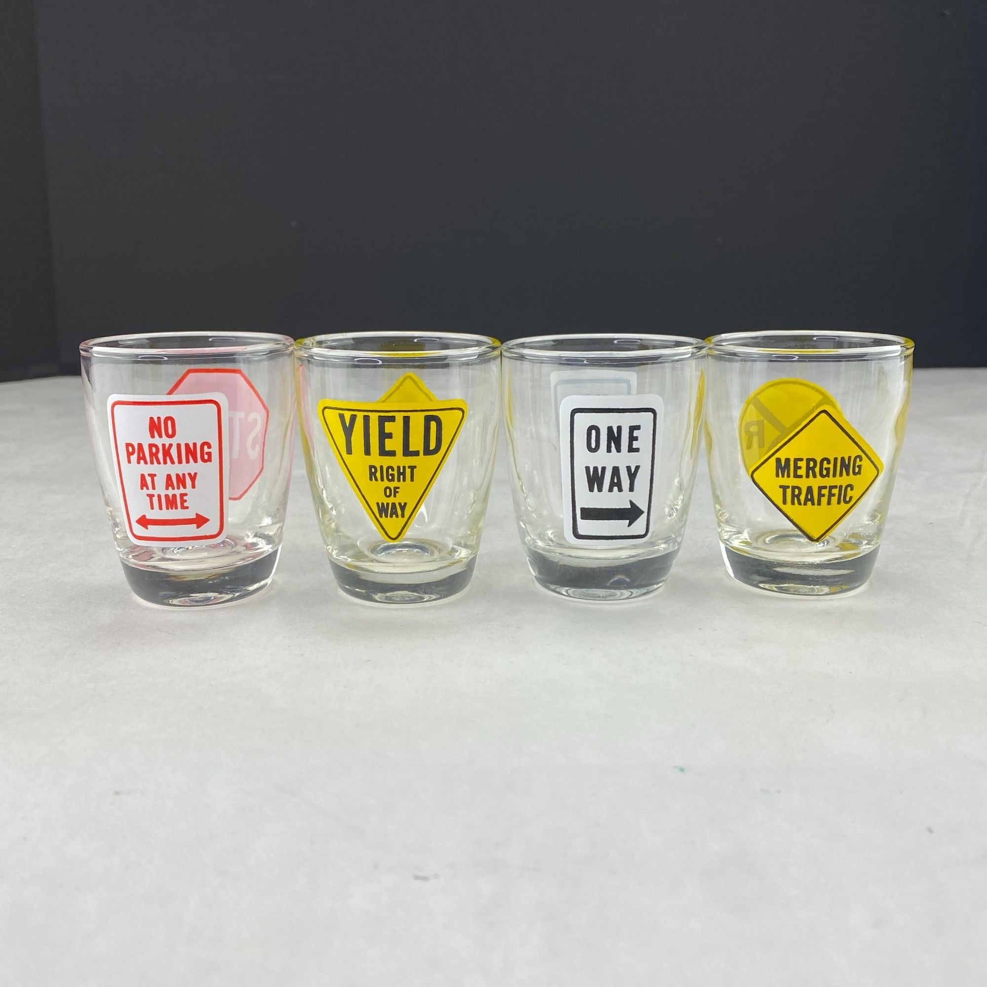 Vintage Road Sign 2 Ounce Shot Glasses Lot of 4