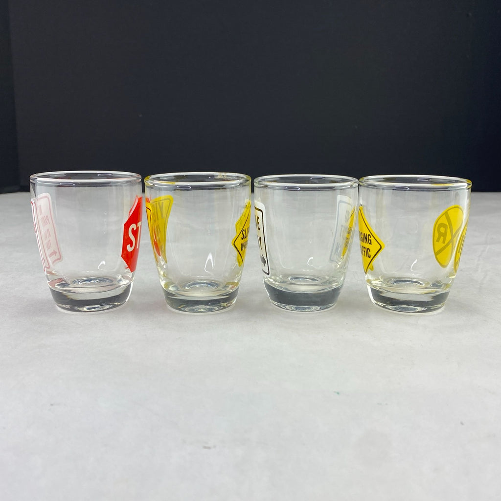 Vintage Road Sign 2 Ounce Shot Glasses Lot of 4