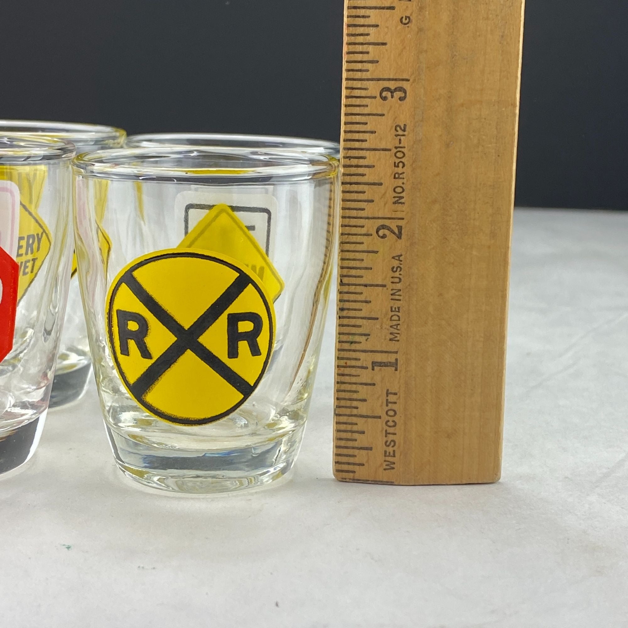 Vintage Road Sign 2 Ounce Shot Glasses Lot of 4