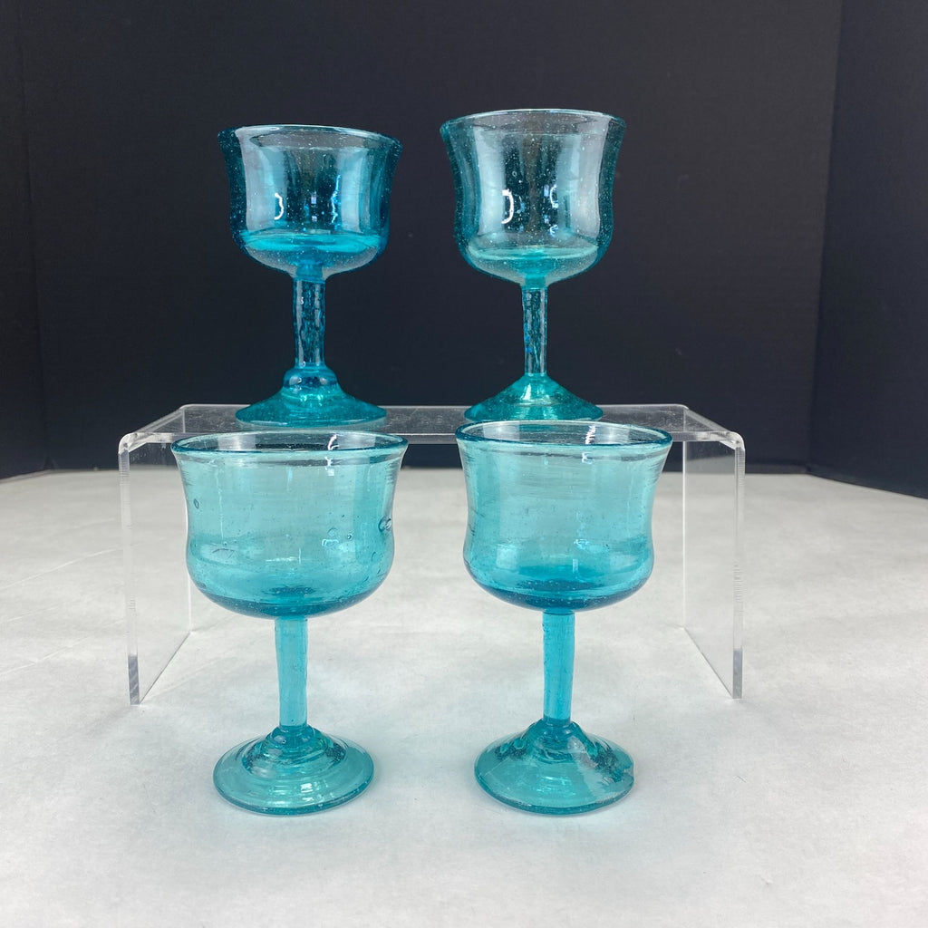 Art Glass Stemware Aqua Blue Set of 4