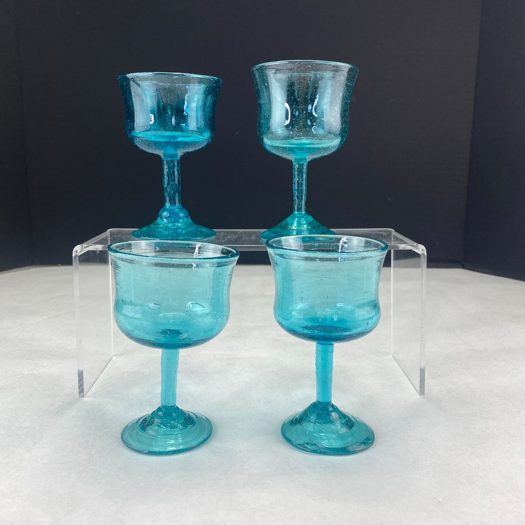Art Glass Stemware Aqua Blue Set of 4