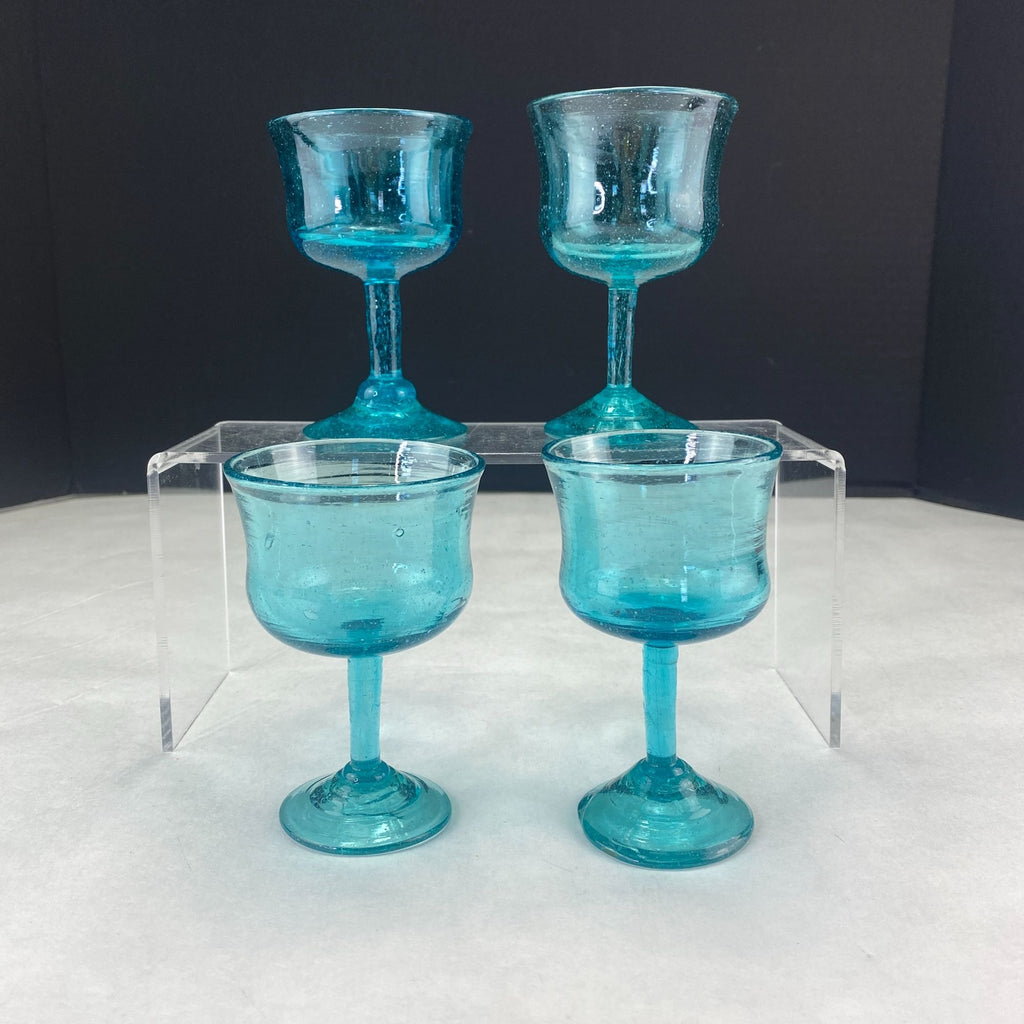 Art Glass Stemware Aqua Blue Set of 4