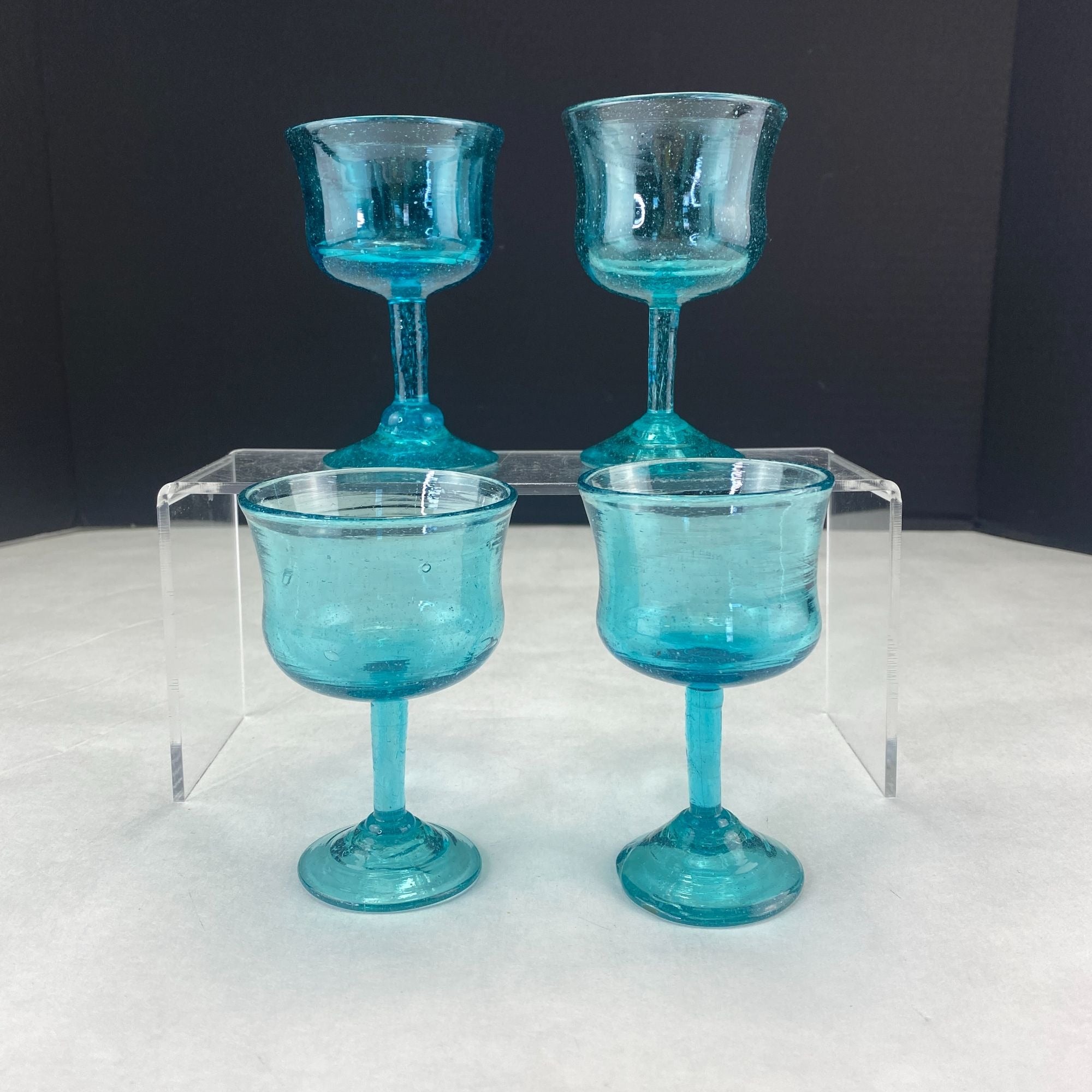 Art Glass Stemware Aqua Blue Set of 4