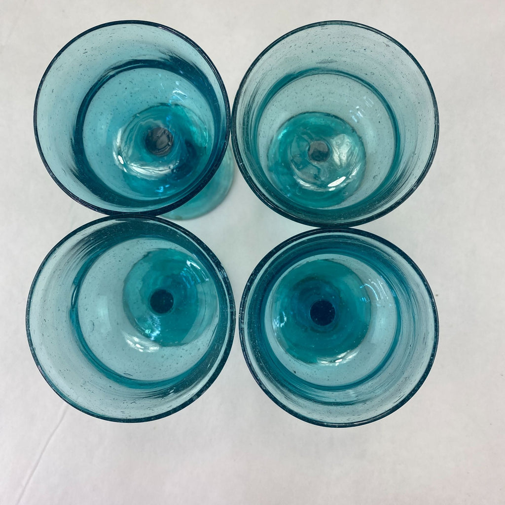 Art Glass Stemware Aqua Blue Set of 4
