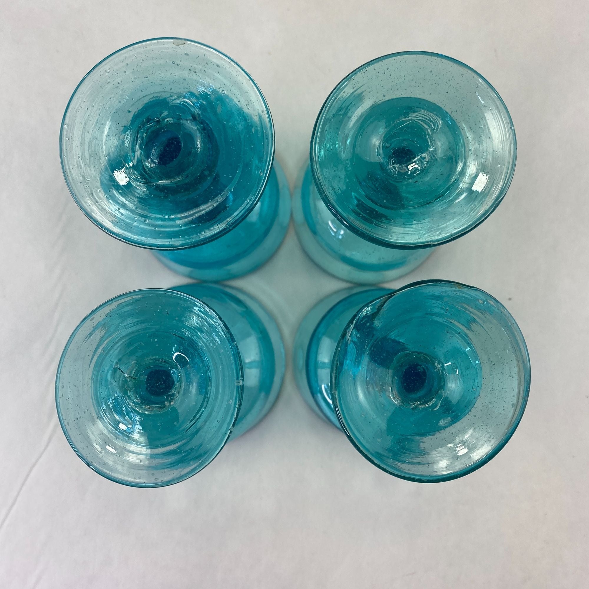 Art Glass Stemware Aqua Blue Set of 4