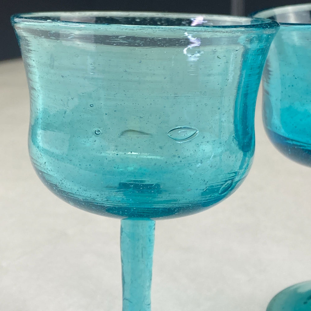Art Glass Stemware Aqua Blue Set of 4