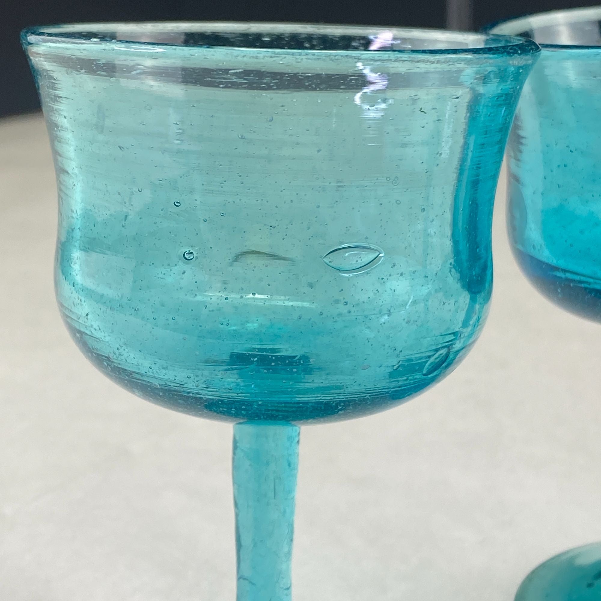 Art Glass Stemware Aqua Blue Set of 4