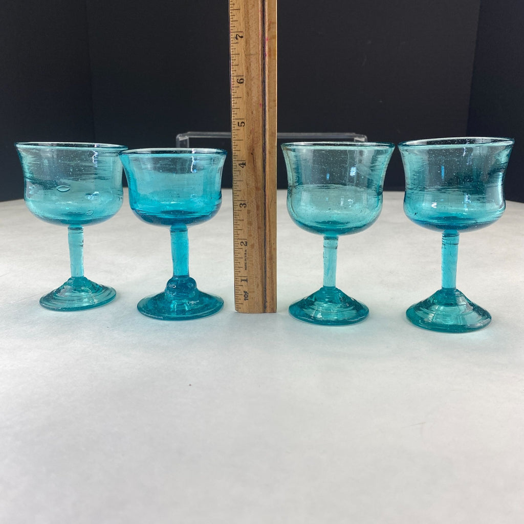 Art Glass Stemware Aqua Blue Set of 4