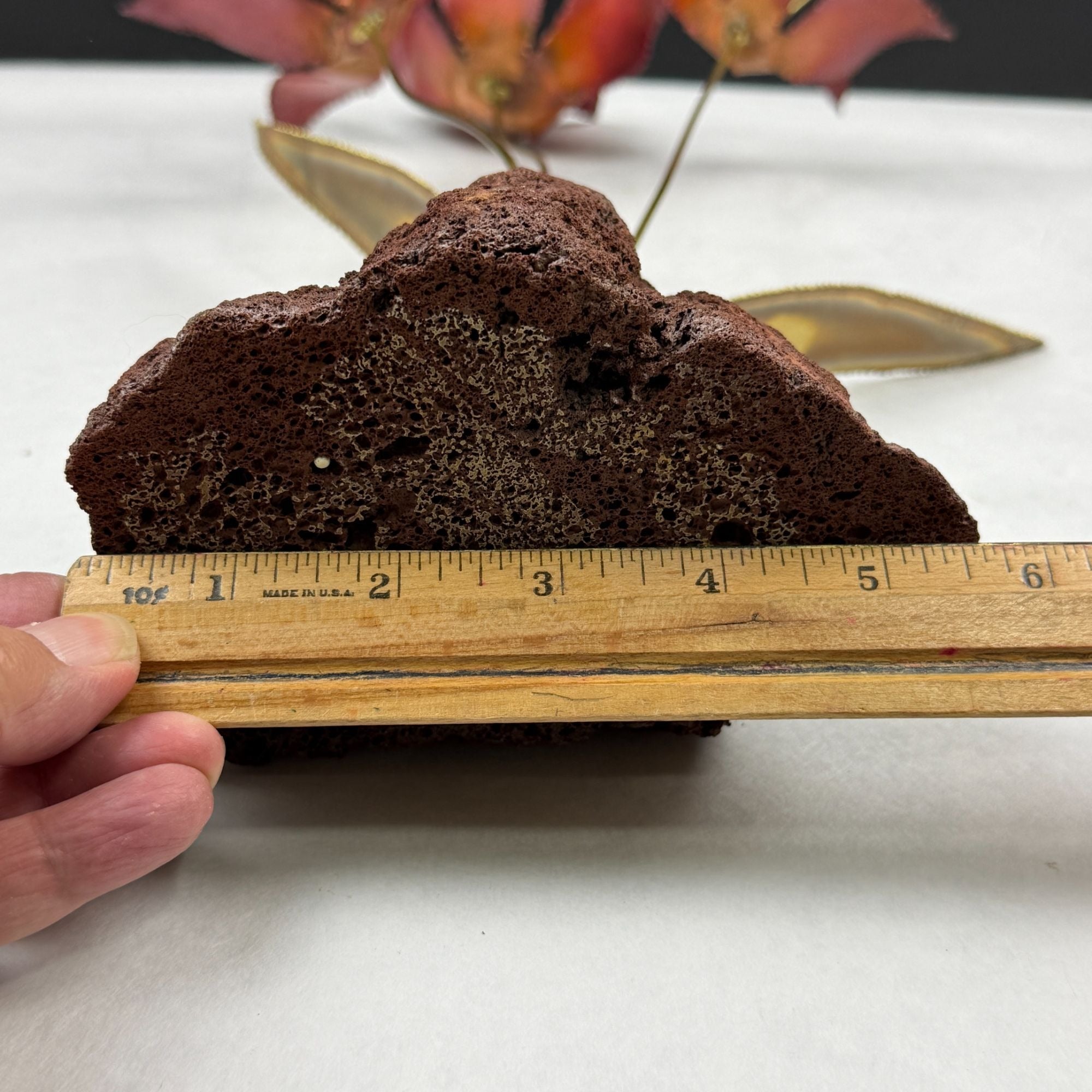 Vintage Metal Flower Sculpture On Lava Rock Base
