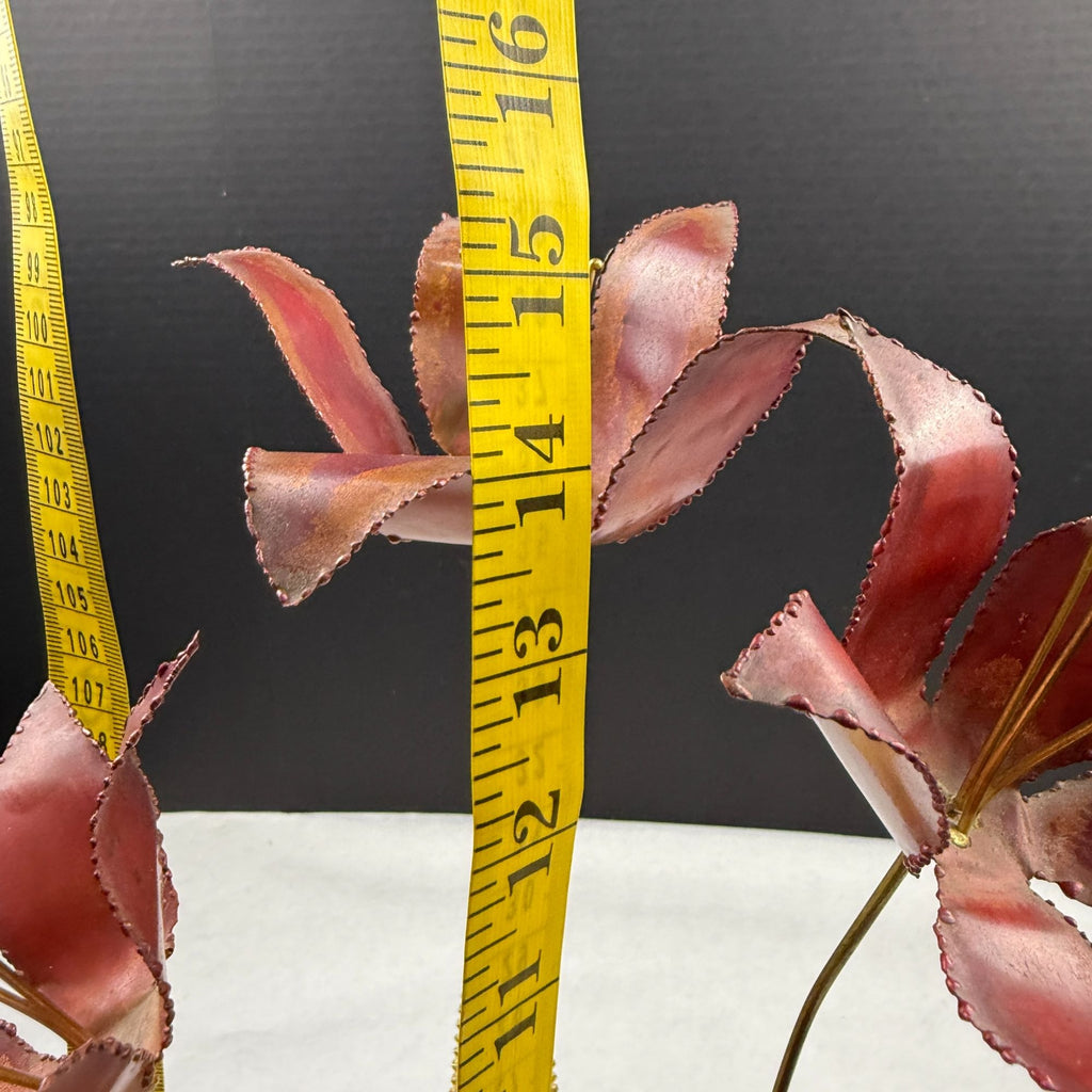 Vintage Metal Flower Sculpture On Lava Rock Base