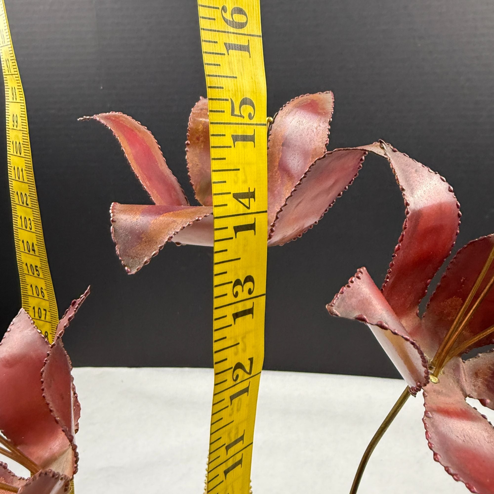 Vintage Metal Flower Sculpture On Lava Rock Base