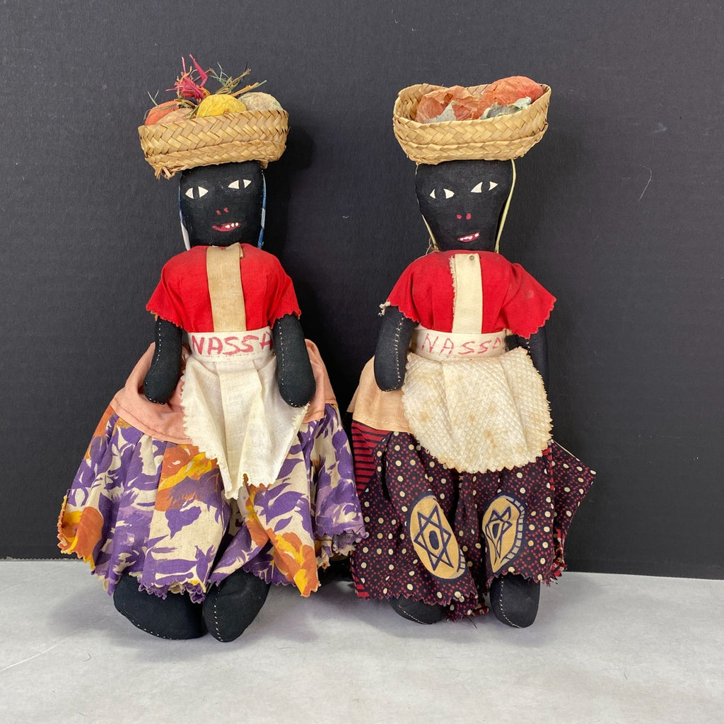 Vintage Folk Art Bahama Nassau Souvenir Fabric Rag Dolls Lot of 2