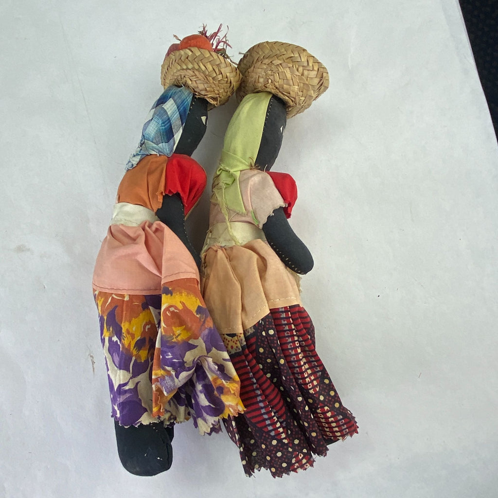 Vintage Folk Art Bahama Nassau Souvenir Fabric Rag Dolls Lot of 2