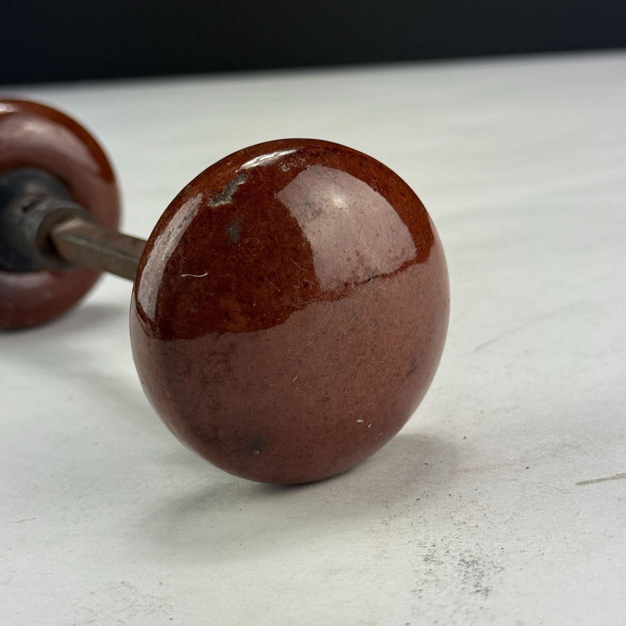 Antique Salvaged Brown Door Knob Set with Shaft