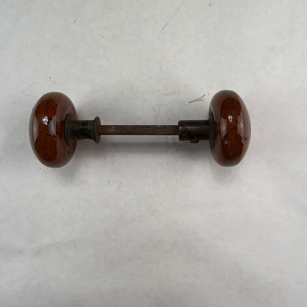 Antique Salvaged Brown Door Knob Set with Shaft