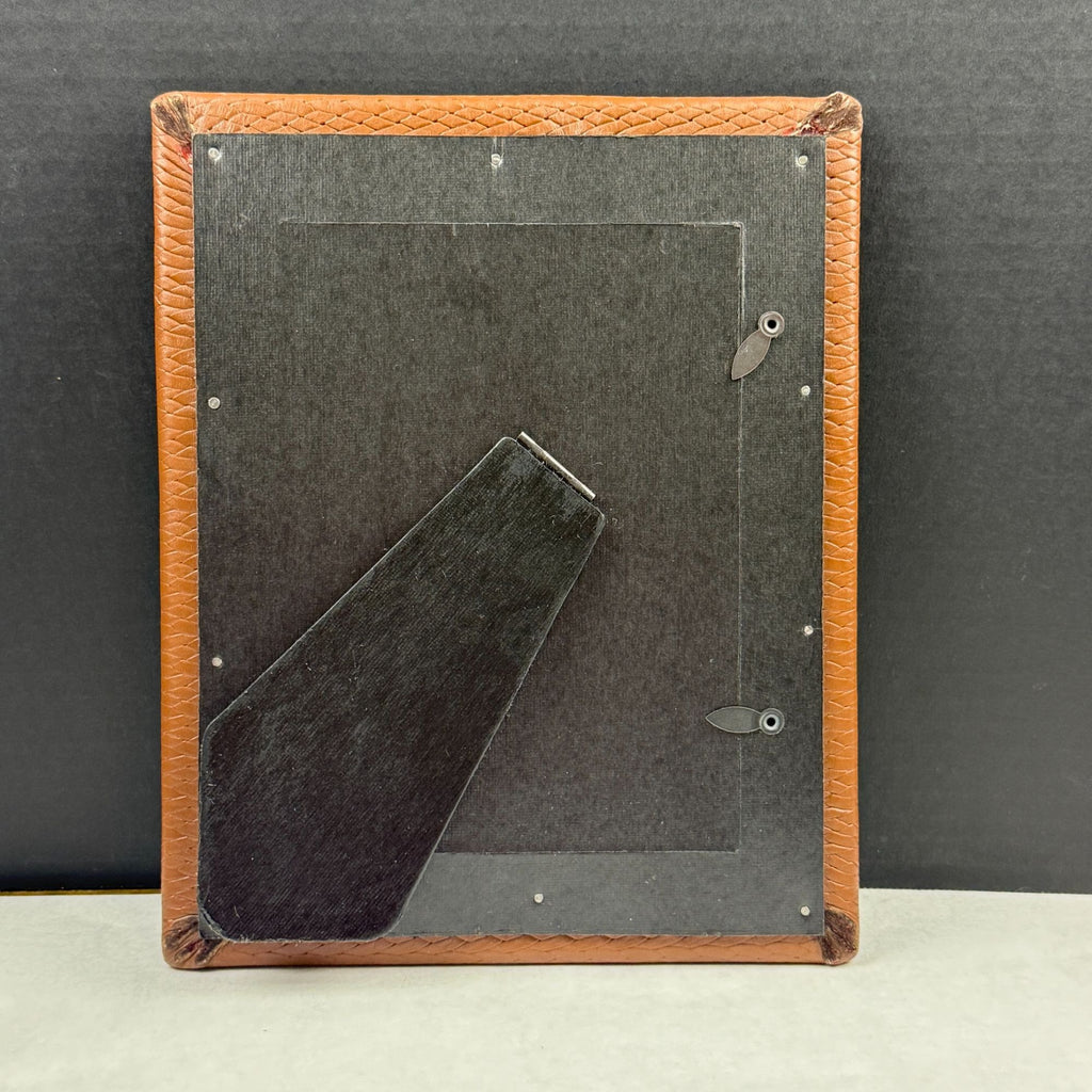 Vintage Embossed Stamped Leather Framed Mirror With Easel Back