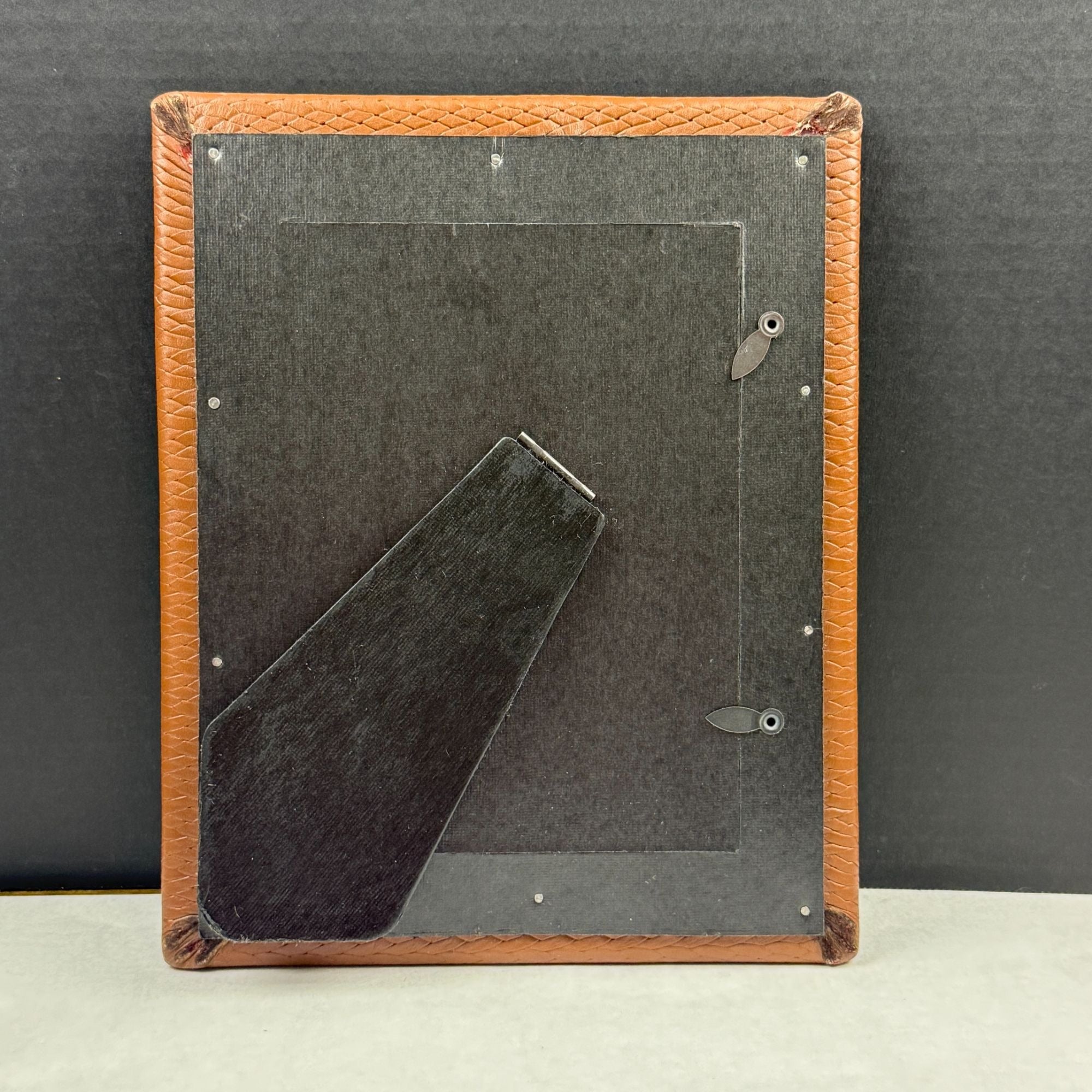 Vintage Embossed Stamped Leather Framed Mirror With Easel Back
