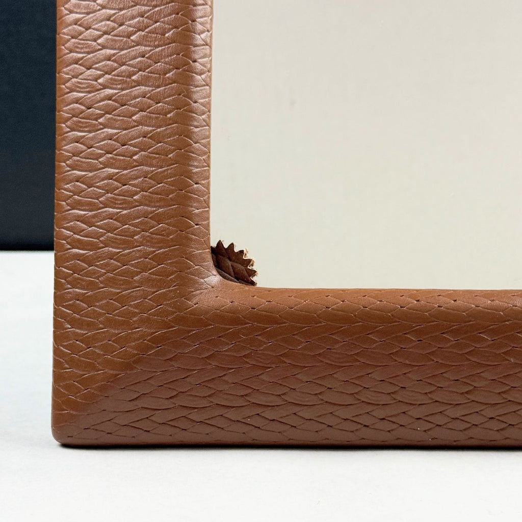 Vintage Embossed Stamped Leather Framed Mirror With Easel Back
