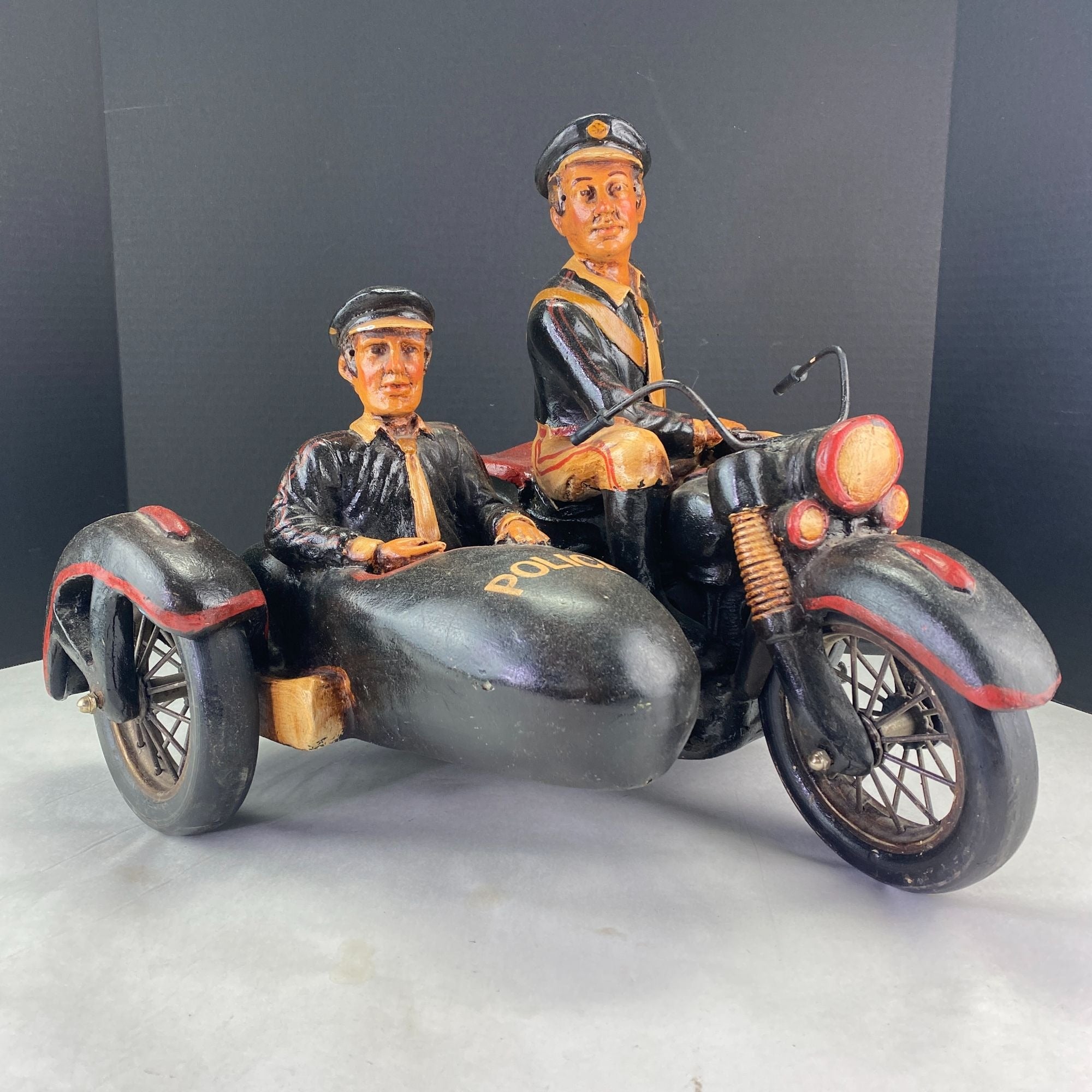 Vintage Police Motorcycle and Sidecar Figurine Decor