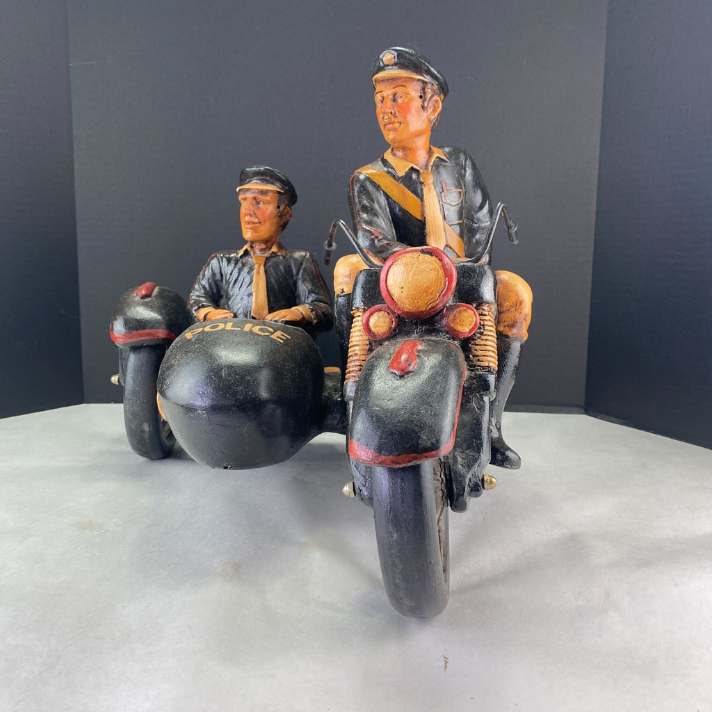 Vintage Police Motorcycle and Sidecar Figurine Decor