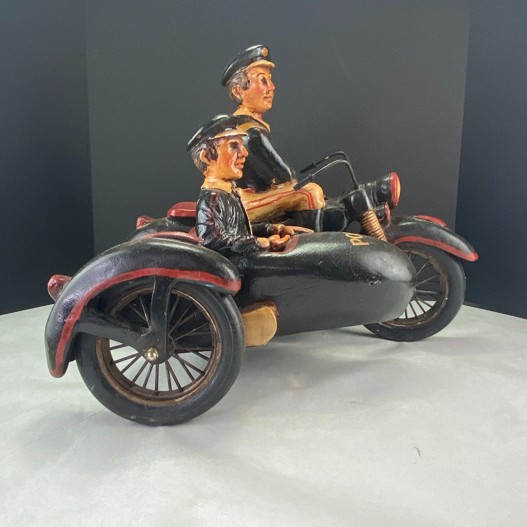 Vintage Police Motorcycle and Sidecar Figurine Decor